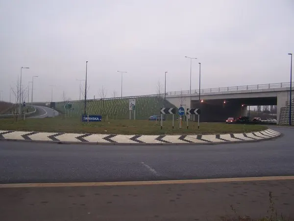 The A2: New Roundabout on Wrotham Road Going clockwise, from left Wrotham Road (unseen) heads left to Ishead Rise/Meopham, then on-ramp head up onto A2 dual car