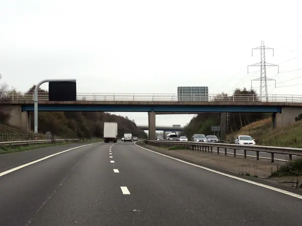 The M65: The M65 runs under a footbridge